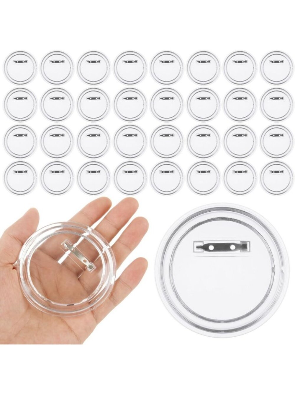 100 Clear Button Pins - 3 Inch Blank Acrylic Photo Badges for DIY Crafts